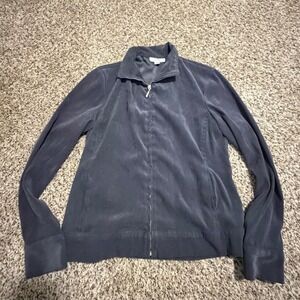 BCBG Max Azria Women Charcoal Gray Zip Up Sueded Track Jacket Made in USA Small